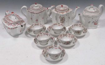 A New Hall tea service, circa 1787-90, painted in overglaze enamels of floral sprays and ribbons;