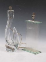 A French sculptural glass table lamp and another 48cms H and 39cms H