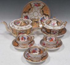 A J&W Ridgway tea and coffee service, circa 1825, painted with sprays of colourful flowers between