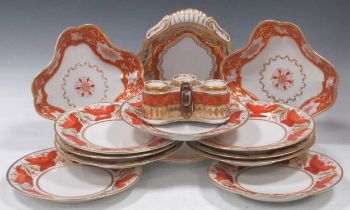 A set of ten Barr Flight and Barr plates, circa 1805-1810, painted with broad borders of iron red