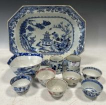 Items of 18th century Chinese blue and white porcelain, to include a shaped squared blue and white