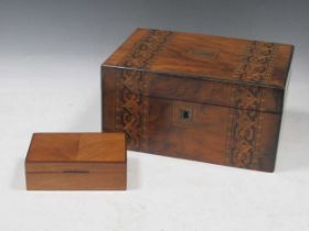 A Victorian walnut Tunbridgeware box 14 x 28 x 20cm together with a smaller box 5 x 14 x 9cm