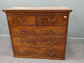 Early 19th century mahogany chest on later stand with satinwood stringing, formed of two short
