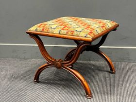 A Victorian simulated rosewood X-frame stool with needlework top 43 x 51 x 48cm and a smaller