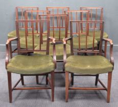 Set 8 Regency style mahogany dining chairs with green upholstered stuff over seats (8)