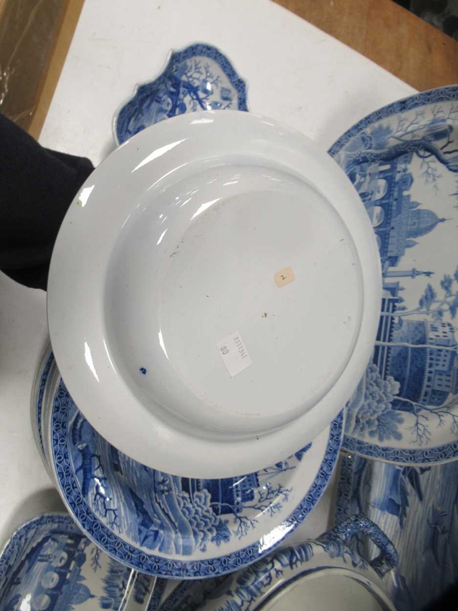 A Spode blue printed Tiber pattern dinner service, circa 1825, comprising ten soup bowls. eleven - Image 7 of 7