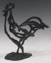 A bronzed skeletal model of a cockerel, 31cm high