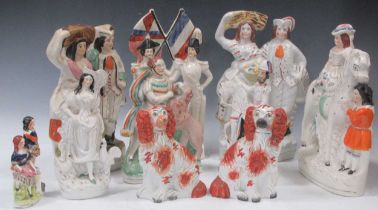 A large collection of 19th century and later ceramic figures, to include a pearlware figure of