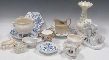 A collection of Belleek and Meissen items to include plates, vases