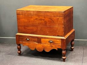 An early 20th century Eastern hardwood coffer on stand, 90 x 91 x 62cm