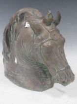 After the Antique, a bronzed terracotta model of a horse's head. 28cm H x 36cm W x 14cm D