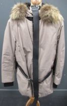 A ladies' Prada coat and three other coats, a pair of YSL open toe shoes (size 37) and a pair of