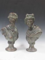 A pair of classical bronzed terracotta busts of Apollo and Diana, app. 51cm high No real age,