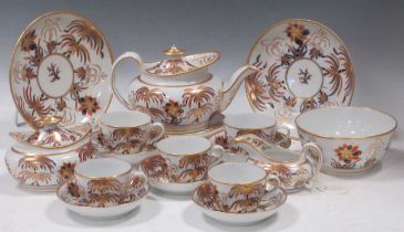 A New Hall tea service circa, circa 1800-10, decorated with date palms and floral motifs in imari