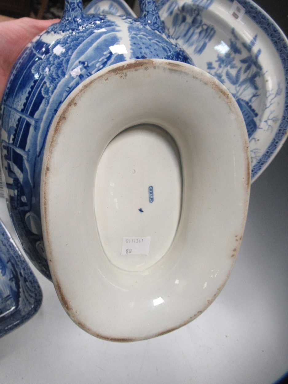 A Spode blue printed Tiber pattern dinner service, circa 1825, comprising ten soup bowls. eleven - Image 4 of 7