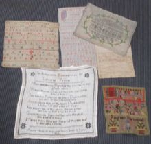 Textile group: Six unframed samplers, the earliest dated 1810 (6)