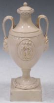 A Wedgwood and Bentley creamware vase and cover, circa 1770, of neoclassical ovoid form