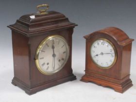 Two mantel clocks, one in mahogany case with inset ebonised stringing. (2)