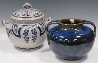 A Bourne Denby two handled blue glaze vase, Parsons of Chesterfield vase, Henriot Quimper jug,