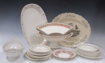 A collection of early 19th century creamware dishes to include Wedgwood and Coalport, comprising