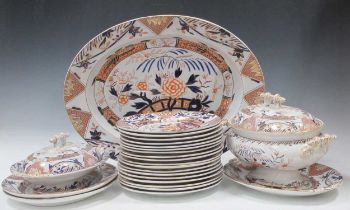 An Ashworth Ironstone imari dinner service, late 19th century. comrising three oval tureens and