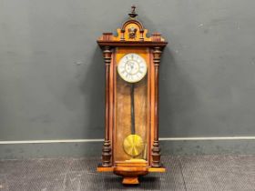 A Victorian walnut cased double weight Vienna type wall clock, approx 124 cm high, 7 inch dial
