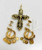 A pair of earrings, each with 'Barbara', tested to at least 18ct gold, weight 10.8g, together with a