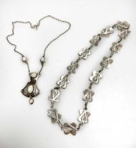 A Continental silver pendant necklace with opal cabochons, together with another silver necklace (