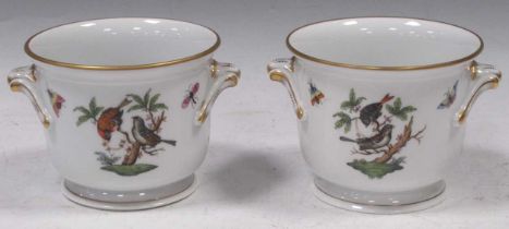 A pair of Herend cache pots 9.5 x 11.5cm surface scratch under one handle around 2.5cms long