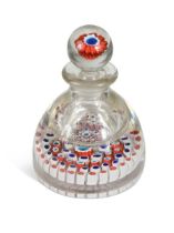 An Old English millefiori glass inkwell,