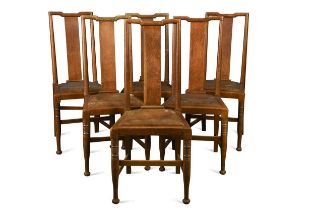 Attributed to WIlliam Birch for Morris & Co., a set of twelve oak 'Hampton Court' dining chairs,