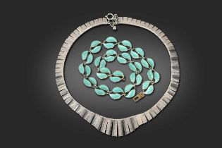 Willy Winnaess for David Andersen of Norway, a silver and enamelled leaf choker,