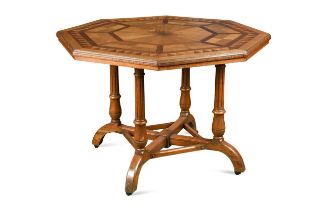 Howard & Sons, a late 19th century Gothic taste parquetry decorated oak centre table,