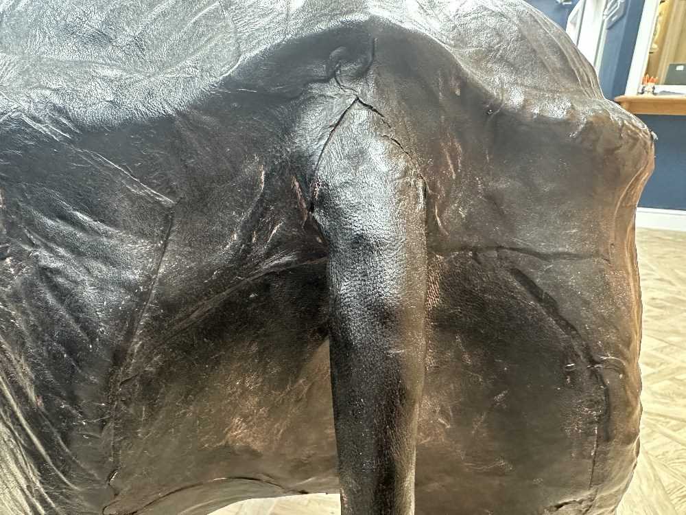 A large scale leather covered Rhino, - Image 3 of 8