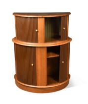 An Art Deco tambour fronted walnut cocktail cabinet of small proportions,