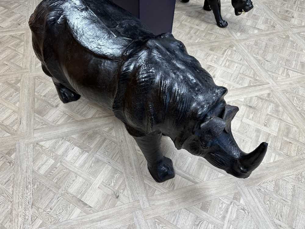A large scale leather covered Rhino, - Image 2 of 8