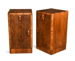 A pair of Art Deco well-figured walnut bedside cabinets,