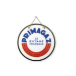 A mid-century Primagaz Le Butane Francais circular mirrored sign,