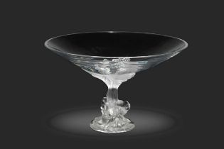 Plumeria, a Lalique frosted and polished large glass pedestal bowl,