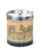 Florence Barlow for Doulton Lambeth, a stoneware biscuit jar and cover, 1877,