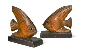A pair of mid-century bookends carved in the form of Angel Fish,