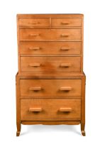 A Cotswold School oak chest on chest of smaller proportions, circa 1930,