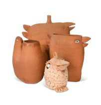 § Tom Karen, a group of four terracotta models of birds,