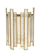 A set of four brass and mirrored glass wall light shades,