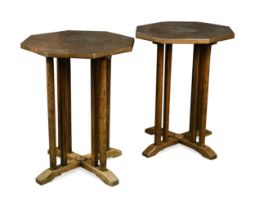 A pair of Heal's style copper topped occasional tables,