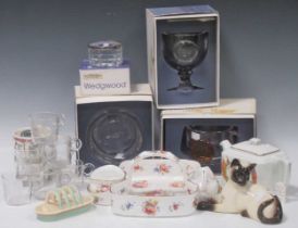 Four boxed Wedgwood commemorative items including a cup and a goblet, a Hammersley floral supper