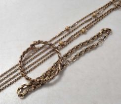 A guard chain, a necklace and a hinged bangle, each stamped '9c' 64.8g gross (3)