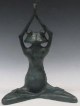 A bronzed metal model of a meditating frog, 41cm high no real agecondition good as you would expect