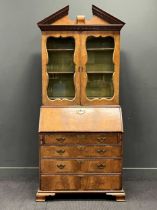 A Victorian walnut bureau bookcase 221 x 102 x 57cm