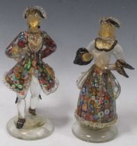 A pair of Murano millefiori and aventurine included glass figures of a lady and a gentleman, 26cm